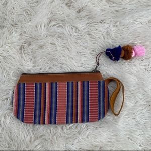 Nena & Co. Pom Pom Leather Strap Pouch Clutch Wristlet Women’s